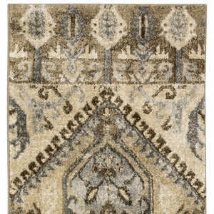 HomeRoots 2' Classic Tan and Gold Medallion Indoor Runner Rug - Durable, Easy-Care, Bohemian Charm for Hallways 2'3" x 7'6" 388026