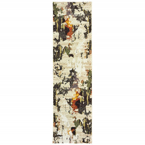 HomeRoots 8' Stylish Beige and Black Runner Rug for Hallways, Entryways, and High-Traffic Areas, Durable Nylon 2'3" x 8' 388027