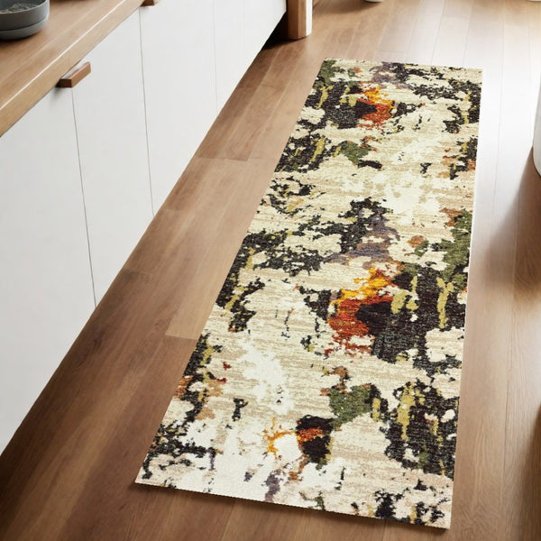 HomeRoots 8' Stylish Beige and Black Runner Rug for Hallways, Entryways, and High-Traffic Areas, Durable Nylon 2'3" x 8' 388027