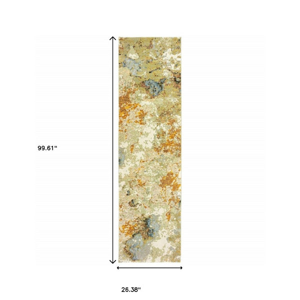 HomeRoots 8' Gold and Ivory Runner Rug - Elevate Your Space with Chic Design, Durability, and Easy Maintenance 2'3" x 8' 388028
