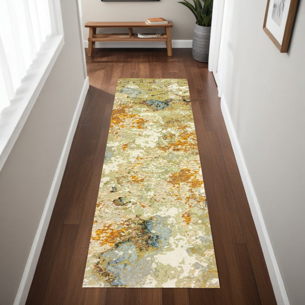 HomeRoots 8' Gold and Ivory Runner Rug - Elevate Your Space with Chic Design, Durability, and Easy Maintenance 2'3" x 8' 388028