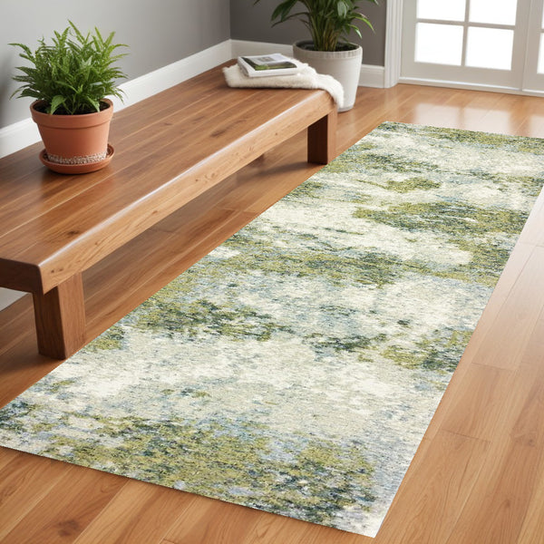 Homeroots 8' Runner Blue Green Power Loom Runner Rug  Nylon 388029