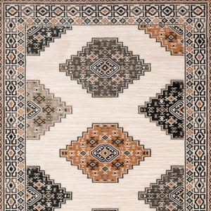 HomeRoots 5' Modern Ivory Gray and Orange Geometric Area Rug – Durable, Stylish, and Stain-Resistant Design 5' X 7' 388030