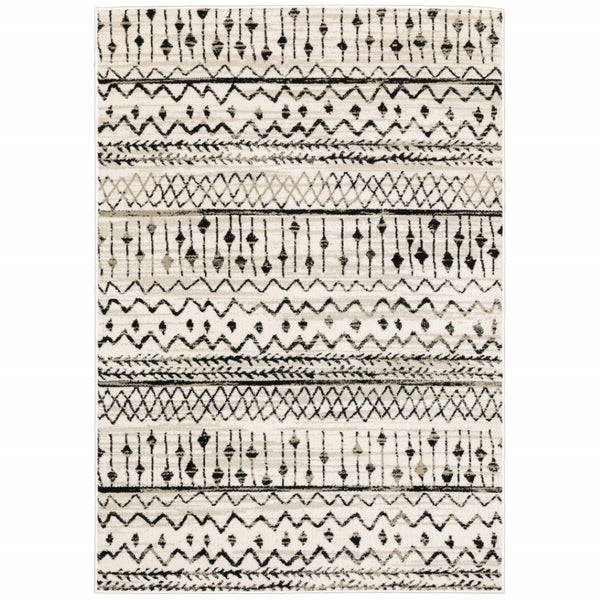 HomeRoots 5' Contemporary Ivory and Black Abstract Geometric Distressed Area Rug for Modern Living Spaces 5' X 7' 388032