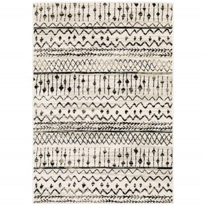 HomeRoots 5' Contemporary Ivory and Black Abstract Geometric Distressed Area Rug for Modern Living Spaces 5' X 7' 388032