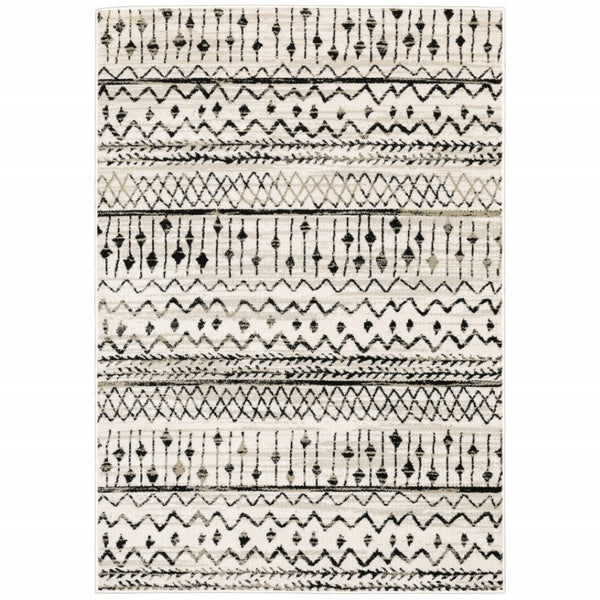 HomeRoots 5' Contemporary Ivory and Black Abstract Geometric Distressed Area Rug for Modern Living Spaces 5' X 7' 388032