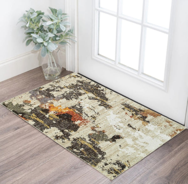 HomeRoots 8' Stylish Beige and Black Runner Rug for Hallways, Entryways, and High-Traffic Areas, Durable Nylon 3'3" x 5'2" 388033