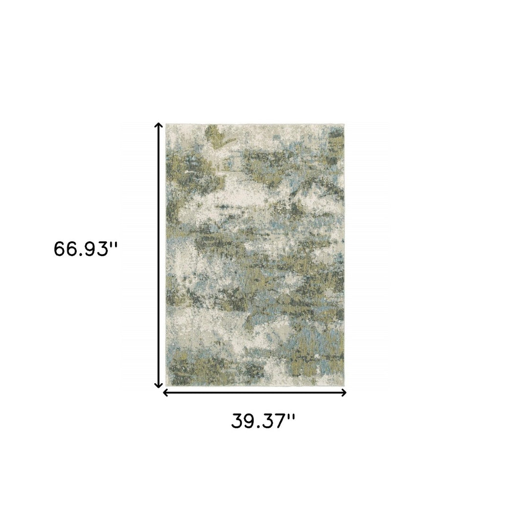 HomeRoots 8' Contemporary Blue and Green Runner Rug - Durable, Stylish, Ideal for Hallways and Narrow Spaces 3'3" x 5'2" 388035