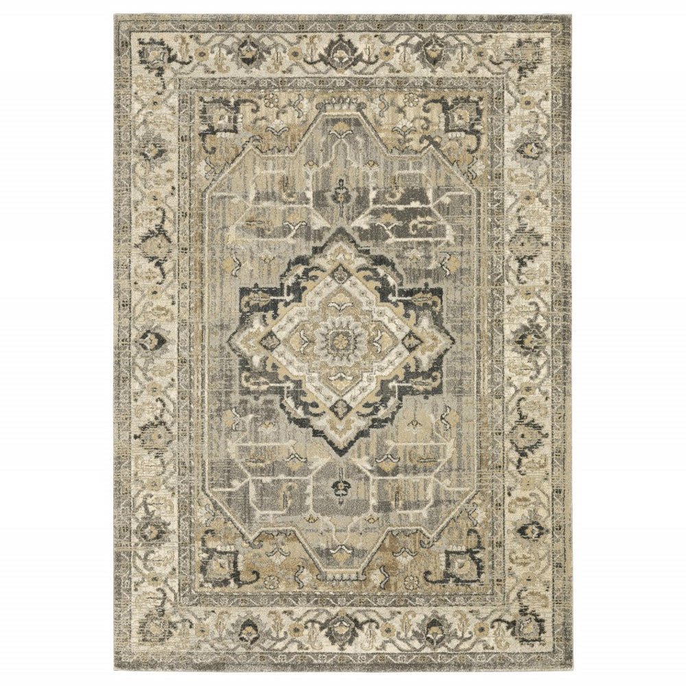 Homeroots 5' X 8' Beige And Gray Traditional Medallion Indoor Area Rug  Polypropylene 388039