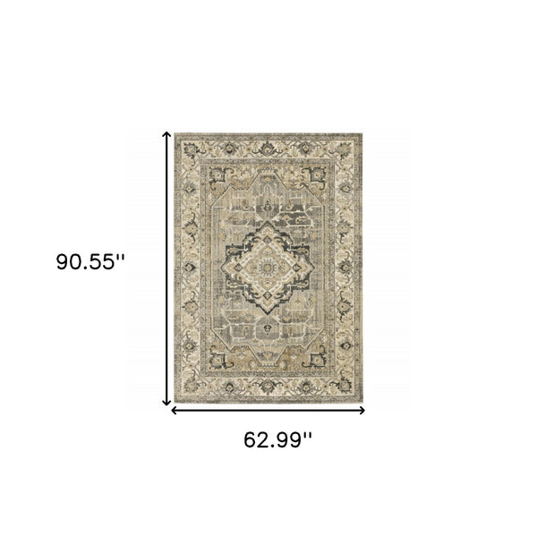Homeroots 5' X 8' Beige And Gray Traditional Medallion Indoor Area Rug  Polypropylene 388039
