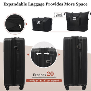 English Elm Luggage 5 Piece Hardside Abs Set with Front Access Carry on and Tsa Spinner Wheels Black N732P391579B