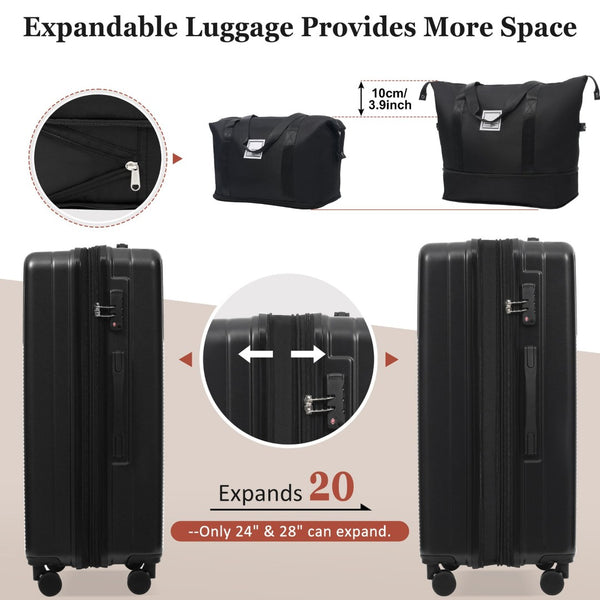 English Elm Luggage 5 Piece Hardside Abs Set with Front Access Carry on and Tsa Spinner Wheels Black N732P391579B