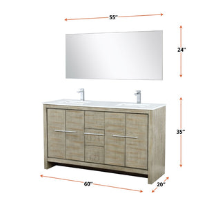 English Elm Rustic Acacia Double Bath Vanity With White Quartz Top, Chrome Faucet & 55" Mirror For Elegant Style B2731S01684-GIGA