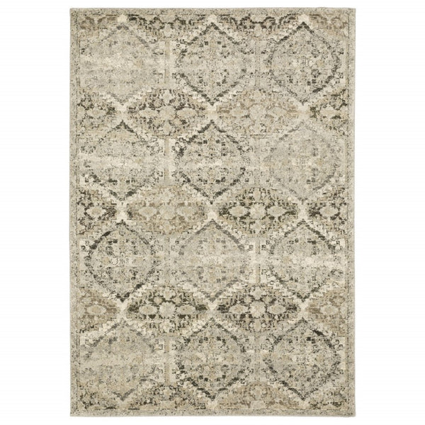 HomeRoots 2' Elegant Ivory and Gray Floral Trellis Indoor Runner Rug for Hallways and Entryways Decor 5'3" x 7'6" 388040