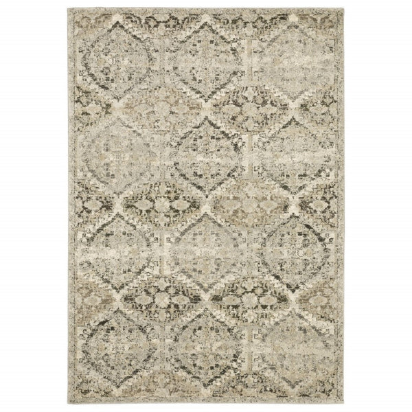 HomeRoots 2' Elegant Ivory and Gray Floral Trellis Indoor Runner Rug for Hallways and Entryways Decor 5'3" x 7'6" 388040