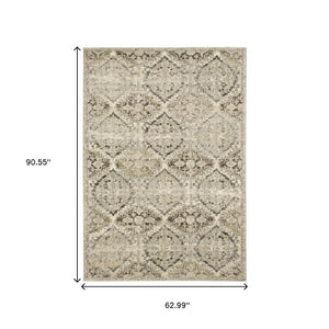 HomeRoots 2' Elegant Ivory and Gray Floral Trellis Indoor Runner Rug for Hallways and Entryways Decor 5'3" x 7'6" 388040