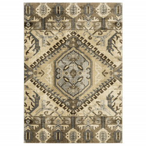 Homeroots 5' X 8' Tan And Gold Central Medallion Indoor Area Rug  Polypropylene 388041