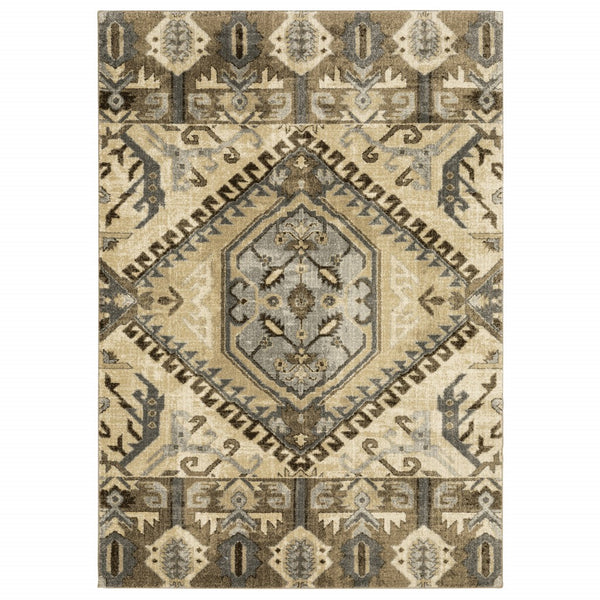 Homeroots 5' X 8' Tan And Gold Central Medallion Indoor Area Rug  Polypropylene 388041