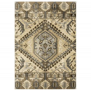 Homeroots 5' X 8' Tan And Gold Central Medallion Indoor Area Rug  Polypropylene 388041
