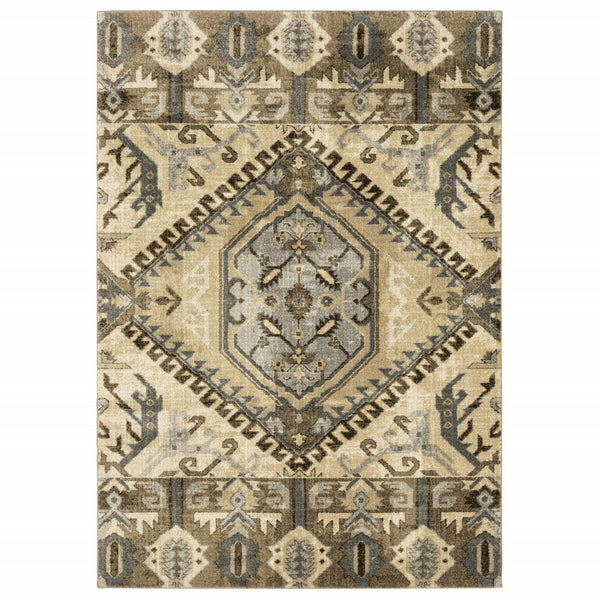 Homeroots 5' X 8' Tan And Gold Central Medallion Indoor Area Rug  Polypropylene 388041