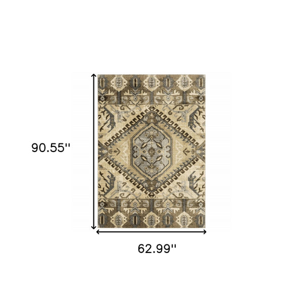 Homeroots 5' X 8' Tan And Gold Central Medallion Indoor Area Rug  Polypropylene 388041