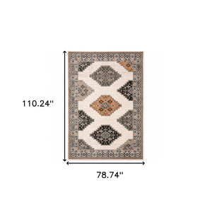 HomeRoots 5' Modern Ivory Gray and Orange Geometric Area Rug – Durable, Stylish, and Stain-Resistant Design 7' X 9' 388042