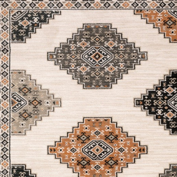 HomeRoots 5' Modern Ivory Gray and Orange Geometric Area Rug – Durable, Stylish, and Stain-Resistant Design 7' X 9' 388042