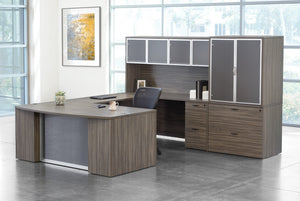 OSP Home Furnishings Napa Executive U-shape Desk with Hutch File Storage and Modesty Panel for Office NAPURB-TYP213G
