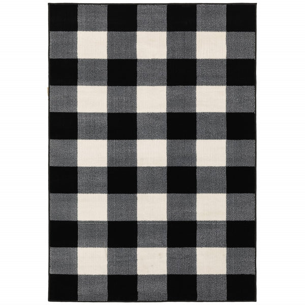 Homeroots 7' X 9' Monochromatic Gingham Pattern Indoor Area Rug Black,Ivory Polypropylene 388043