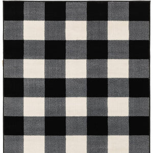 HomeRoots 5' Timeless Black and Ivory Gingham Area Rug - Durable, Easy Care, Perfect for High-Traffic Spaces 7' X 9' 388043