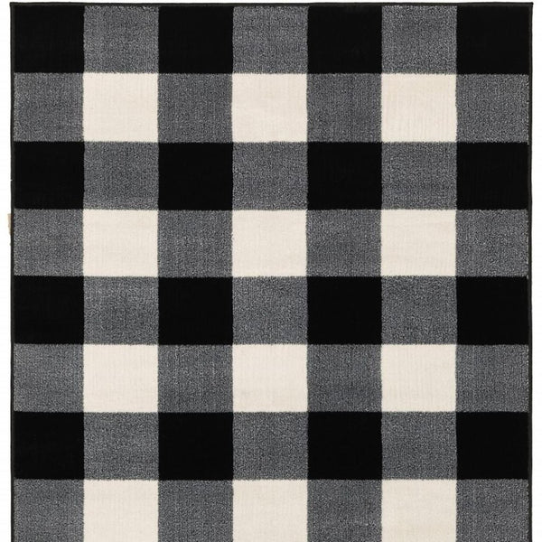 HomeRoots 5' Timeless Black and Ivory Gingham Area Rug - Durable, Easy Care, Perfect for High-Traffic Spaces 7' X 9' 388043