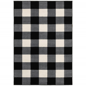 HomeRoots 5' Timeless Black and Ivory Gingham Area Rug - Durable, Easy Care, Perfect for High-Traffic Spaces 7' X 9' 388043