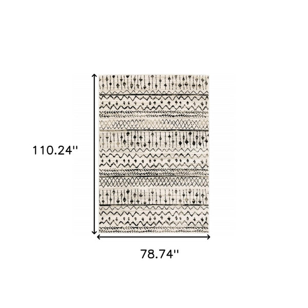 HomeRoots 5' Contemporary Ivory and Black Abstract Geometric Distressed Area Rug for Modern Living Spaces 7' X 9' 388044