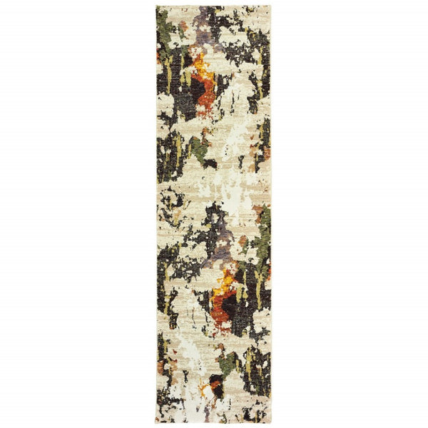 HomeRoots 8' Stylish Beige and Black Runner Rug for Hallways, Entryways, and High-Traffic Areas, Durable Nylon 2'6" x 12' 388045