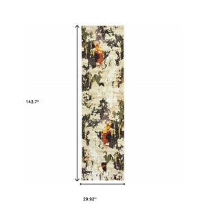 HomeRoots 8' Stylish Beige and Black Runner Rug for Hallways, Entryways, and High-Traffic Areas, Durable Nylon 2'6" x 12' 388045