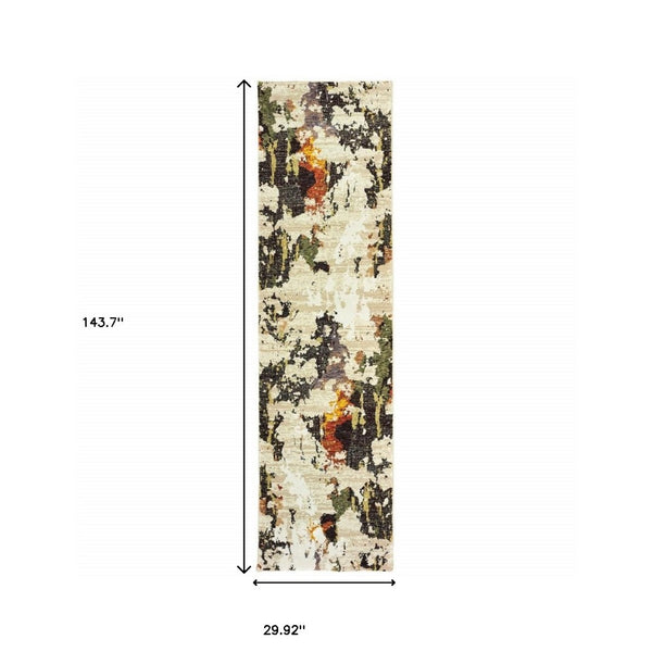HomeRoots 8' Stylish Beige and Black Runner Rug for Hallways, Entryways, and High-Traffic Areas, Durable Nylon 2'6" x 12' 388045