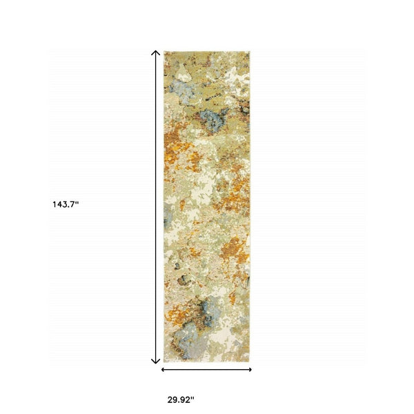HomeRoots 8' Gold and Ivory Runner Rug - Elevate Your Space with Chic Design, Durability, and Easy Maintenance 2'6" x 12' 388046