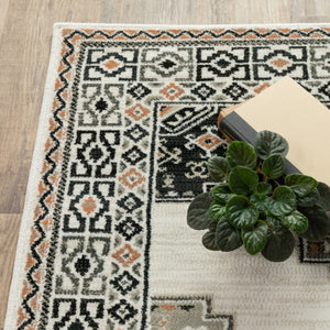 HomeRoots 5' Modern Ivory Gray and Orange Geometric Area Rug – Durable, Stylish, and Stain-Resistant Design 8' X 10' 388048