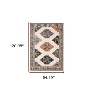 HomeRoots 5' Modern Ivory Gray and Orange Geometric Area Rug – Durable, Stylish, and Stain-Resistant Design 8' X 10' 388048
