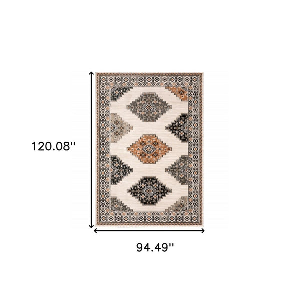 HomeRoots 5' Modern Ivory Gray and Orange Geometric Area Rug – Durable, Stylish, and Stain-Resistant Design 8' X 10' 388048