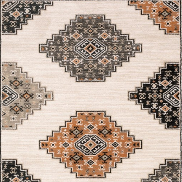 HomeRoots 5' Modern Ivory Gray and Orange Geometric Area Rug – Durable, Stylish, and Stain-Resistant Design 8' X 10' 388048