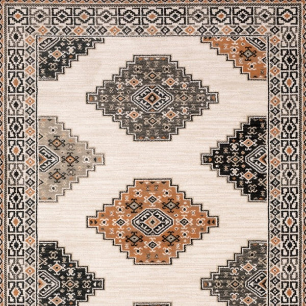 HomeRoots 5' Modern Ivory Gray and Orange Geometric Area Rug – Durable, Stylish, and Stain-Resistant Design 8' X 10' 388048