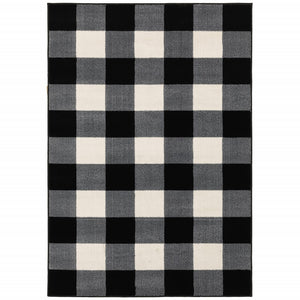Homeroots 8’ X 10’ Monochromatic Gingham Pattern Indoor Area Rug Black,Ivory Polypropylene 388049