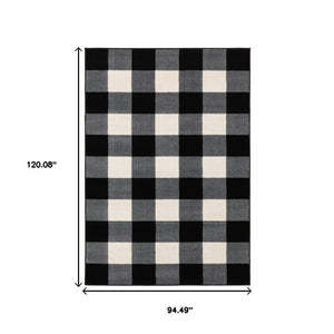 HomeRoots 5' Timeless Black and Ivory Gingham Area Rug - Durable, Easy Care, Perfect for High-Traffic Spaces 8' X 10' 388049