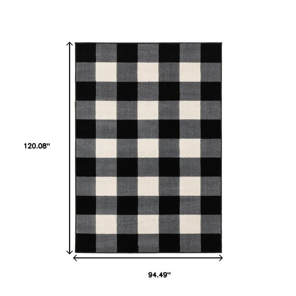 HomeRoots 5' Timeless Black and Ivory Gingham Area Rug - Durable, Easy Care, Perfect for High-Traffic Spaces 8' X 10' 388049