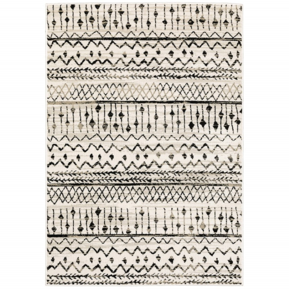 HomeRoots 5' Contemporary Ivory and Black Abstract Geometric Distressed Area Rug for Modern Living Spaces 8' X 10' 388050
