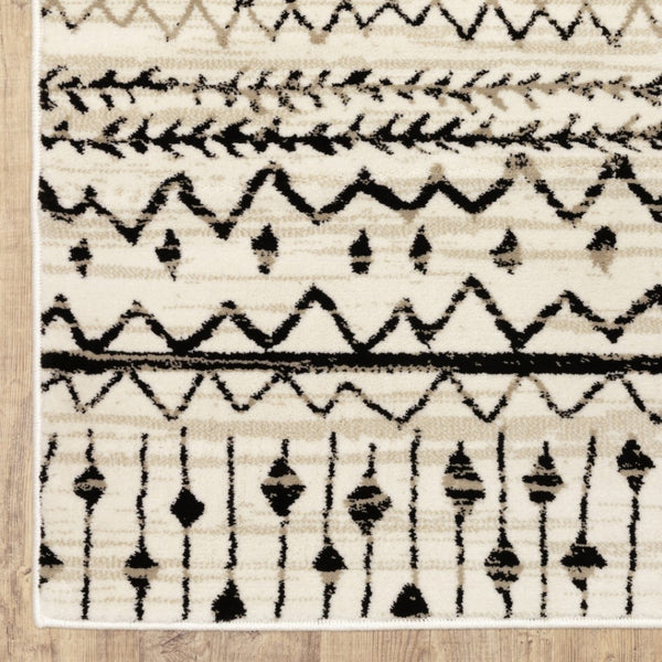 HomeRoots 5' Contemporary Ivory and Black Abstract Geometric Distressed Area Rug for Modern Living Spaces 8' X 10' 388050