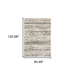 HomeRoots 5' Contemporary Ivory and Black Abstract Geometric Distressed Area Rug for Modern Living Spaces 8' X 10' 388050