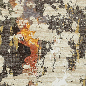 HomeRoots 8' Stylish Beige and Black Runner Rug for Hallways, Entryways, and High-Traffic Areas, Durable Nylon 5'3" x 7'3" 388054