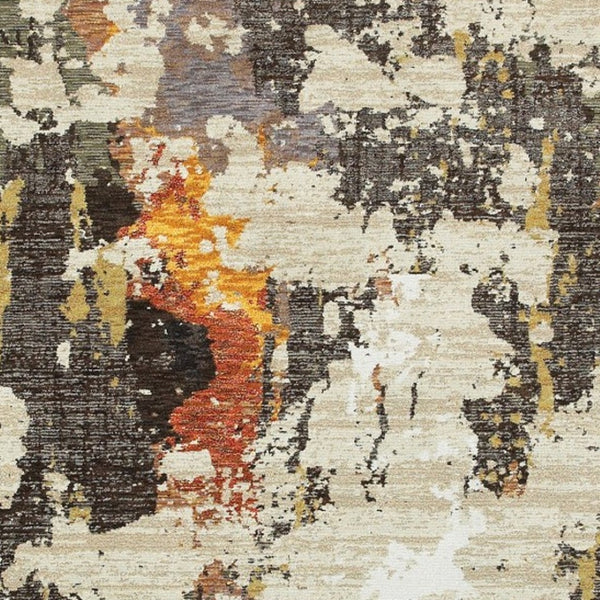 HomeRoots 8' Stylish Beige and Black Runner Rug for Hallways, Entryways, and High-Traffic Areas, Durable Nylon 5'3" x 7'3" 388054